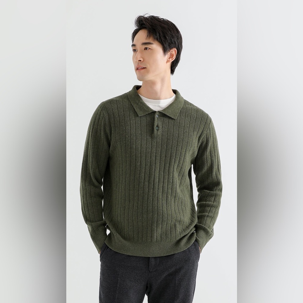 Alfani Men’s Olive Green Ribbed Classic Polo Sweater Size XL